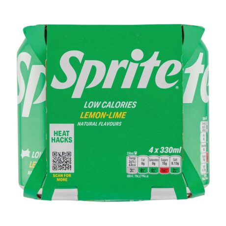 Sprite Lemon & Lime Soft Drink Cans Low Calorie 330ml x 4 Pack