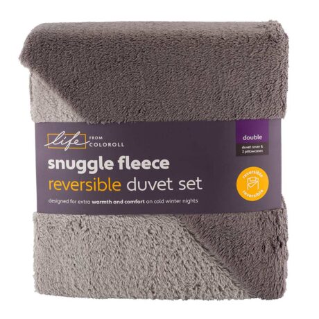 Snuggle Fleece Grey & Silver Reversible Duvet Set Double